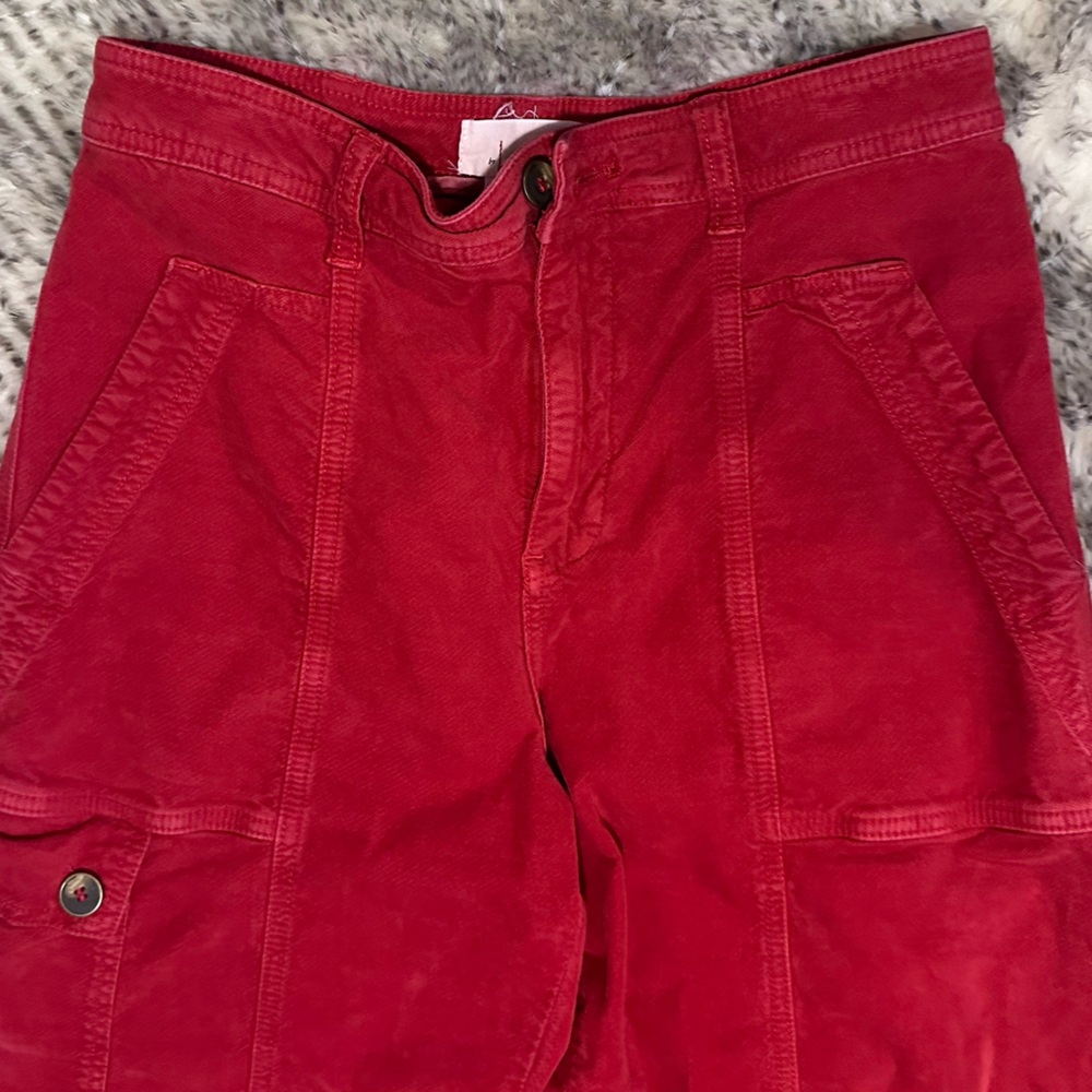 By Anthropologie Utility Barrel Leg Pants Size 6  Red Cargo Pocket - Picture 4 of 15